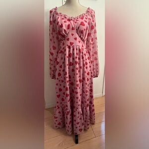 Hearts Midi Dress XL Balloon Sleeves